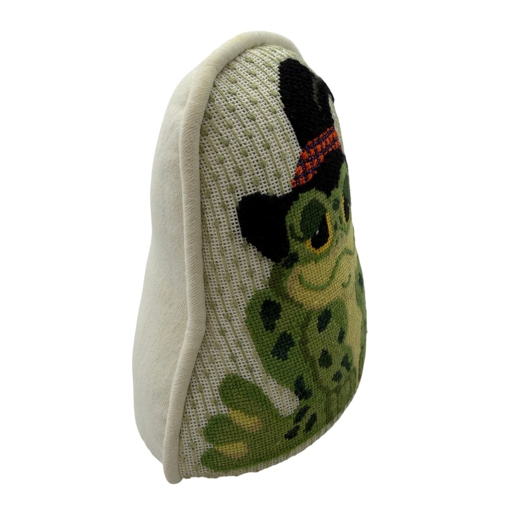 Halloween Handmade Needlepoint Frog Witch Doorstop shelf sitter Toad Decor - Picture 2 of 9